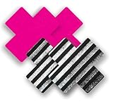 Nippies Pink Metallic Black Striped Cross Waterproof Adhesive Nipple Cover Pasties 2 Pairs