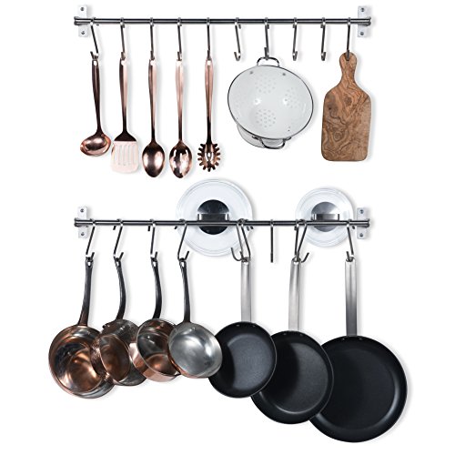 Wallniture Hanging Pot Pan Lid Utensil Organizer Kitchen Rail Stainless Steel 31 Inch Set of 2