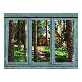 Modern Cabin in a Forest Facing The Sun Through The Pine Trees - Wall Mural, Removable Sticker, Home Decor - 24x32 inches