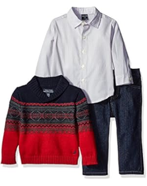 Nautica Baby Boys' Three Piece Set with Woven, Shawl Fairisle Sweater, Pant