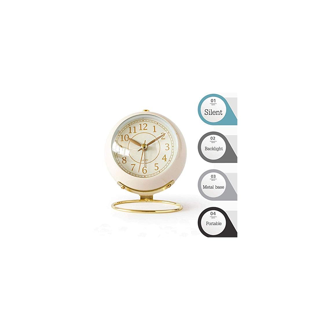 JUSTUP Small Table Clocks, Classic NonTicking Tabletop Alarm Clock