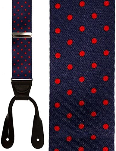 Cardi 100% Silk Suspenders, Navy and Red Dots