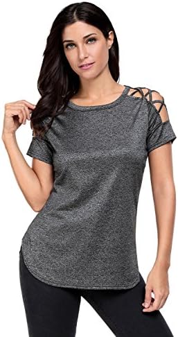 Women's Summer Cute Contracted Tops Casual Clothes Cold Shoulder Cut Out Blouse Short Sleeve T Shirt
