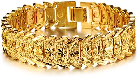 Jewelry Fashion 18k Yellow Gold Plated Men's Link Bracelet Carving Wristband,0.59" mm/0.67" mm Wide,7.87"/8.2" (Style 2)