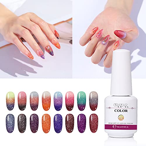 KNLEAGL Gel Nail Polish temperature change color gel 8pc color collection with UV Light 6W Nail Dryer Lamp, Gel Nail Polish Kit with Base and Gel Top Coat, Portable Gel Nail Starter Kit Professional
