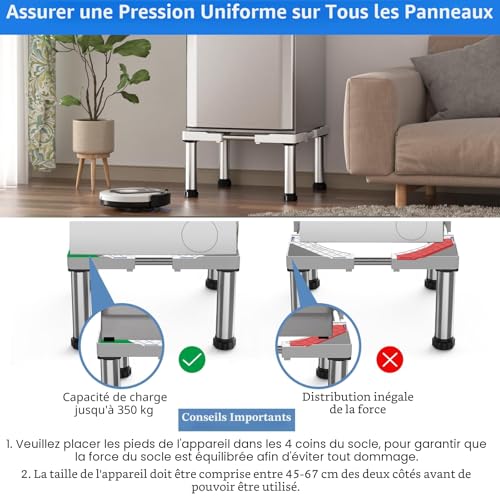 DEWEL Fridge base, height adjustable from 28 to 31 cm, suitable for dishwashers, freezers, cabinets and stationary appliances, black (adjustment range of length: 45 to 67 cm).