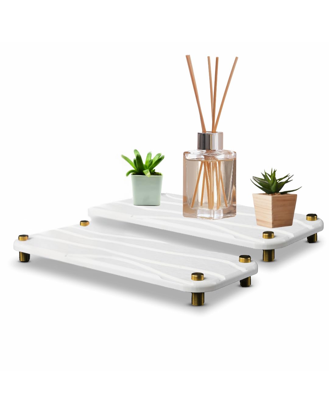 Photo 1 of 2-Piece Water Absorbing Stone Tray Set – Fast-Dry Diatomite Soap Trays for Bathroom & Kitchen Sink, Gold Finish