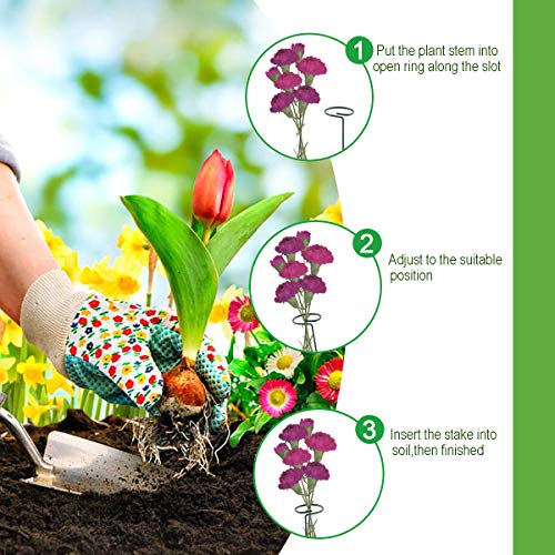 Fashionclubs 6 Pack Plant Support Stakes, Single Stem Support Stakes Metal Garden Flower Support Stakes Plant Cage Support Rings with 12pcs Plant Clips, 17.8" Amaryllis Stakes for Tomatoes Orchid Lily