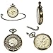 ManChDa Bronze Roman Numerals Mechanical Pocket Watch Open Face with Chain Men 24-Hour Moon Sun + Box
