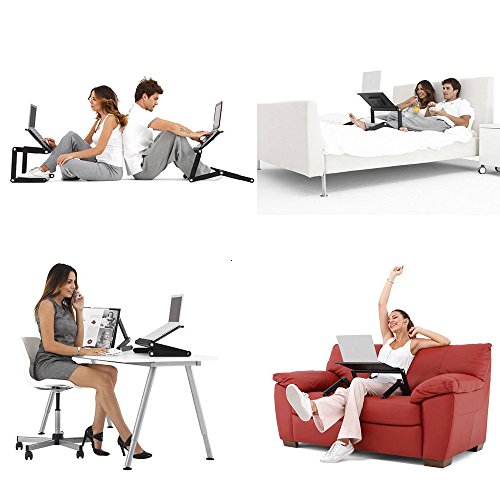 Yuanshikj 7" to 18" Office Solutions Portable Adjustable Aluminum Laptop Desk/Stand/Table Vented w/CPU Double Fans Mouse Pad Side Mount for Notebook MacBook iPad Bed Lap Tray Stan (Black) - Thumbnail 6