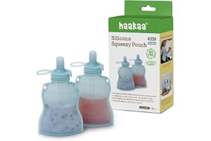 haakaa Silicone Yummy Pouch 4.5 oz – Reusable Silicone Snack & Smoothie Pouch, Refillable, Leak-Resistant, Dishwasher Safe, Eco-Friendly Food Storage for Kids & Toddlers (2-PK, Mist Blue)