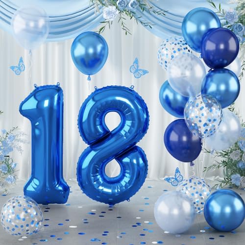 Navy Blue Number 18 Foil Balloon Set