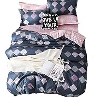 BeddingWish Cartoon Kids Bedding Sets Dark Blue Diamond Squares Duvet Cover Sets 3 pcs (no Comforter no Flat Sheet) hides Zipper Reversible FullQueen