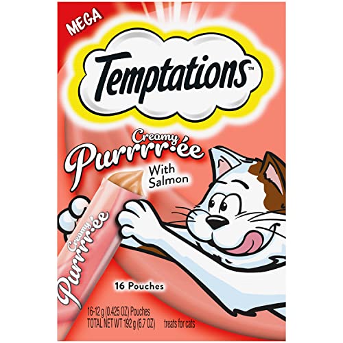 Temptations Creamy Puree - Sorpresas para gatos sabor a salmón, bolsas de 0.42 onzas, 16 unidades