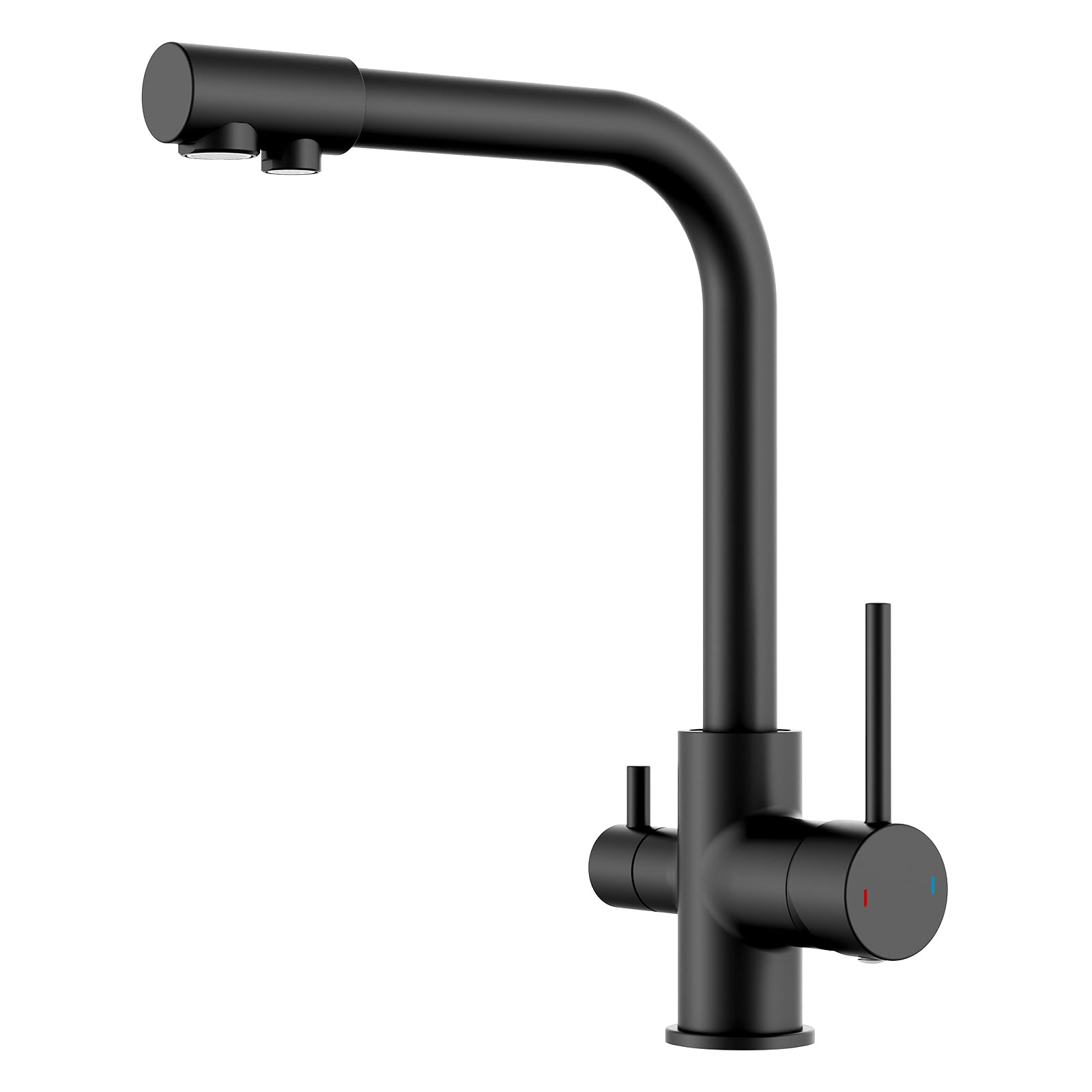FORIOUS 3 Way Kitchen Tap with Drinking Filtered Water Outlet, Dual Lever Kitchen Sink Taps, Matte Black