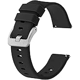 BISONSTRAP Silicone Watch Bands, Slim Watch Straps with Quick Release, 18mm, Black with Silver Buckle