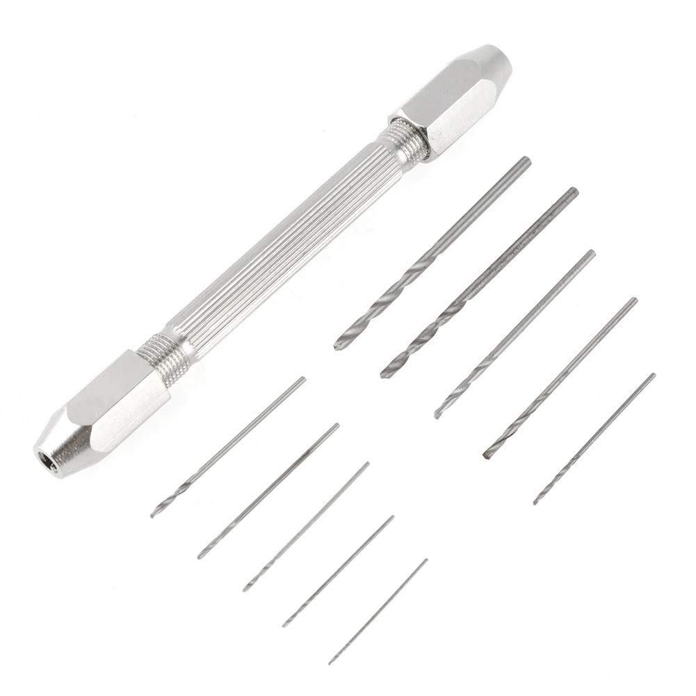 Samfox Precision Double Ended Pin Vise Model Hand Drill Set 0.5mm-3.2mm with 2PCS Double Ended Chucks and 10 PCS Micro Twist Drill Bits Rotary Tools for PCB Handicraft Jewelry Watch Making