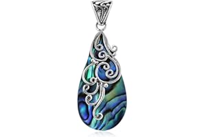 SHOP LC DELIVERING JOY Shop LC Abalone Shell Pendant in 925 Sterling Silver - Genuine Handmade Abalone Boho Jewelry for Women - Natural Abalone Bali Pendants for Necklaces Costume Jewelry for Women Valentines Day Gifts