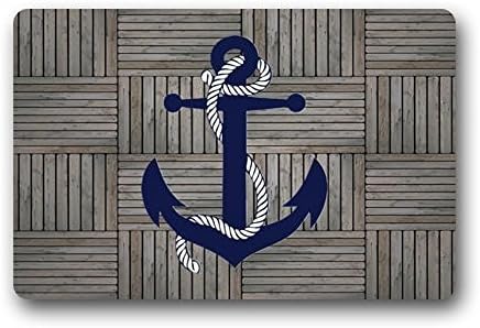 Crystal Emotion Door Mat Artistic Designer from Mr Kill,Gray Plaid Wood Blue Anchors Marine Artistic