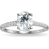 B. BRILLIANT Sterling Silver Genuine Light Aquamarine & White Topaz Oval Crown Ring