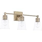 Capital Lighting 121831AD-432 Rory Clear Glass Bath Vanity Wall Mount, 3-Light 300 Total Watts, 10" H x 23" W, Aged Brass