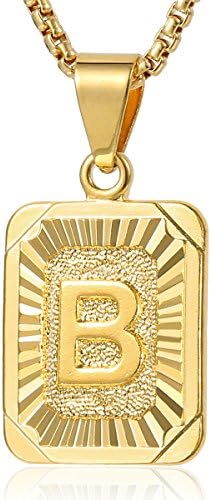 Davieslee Initial Letter B Pendant Necklace for Women Mens Chain Gold Plated Square Box Link 22inch