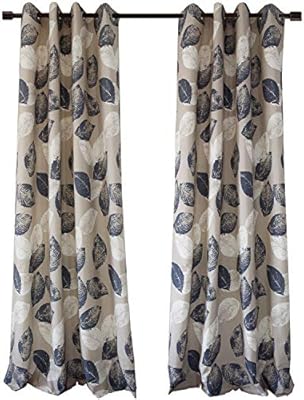 Anady Top Navy Blue Leaf Curtains Linen Cotton Morden Drapes