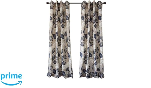 Anady Top Navy Blue Leaf Curtains Linen Cotton Morden Drapes