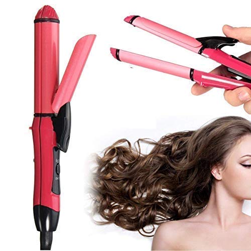 MICRO WORLD Women's Ceramic Plate 2-in-1 Essential Beauty Set of Hair Straightener and Curler Combo