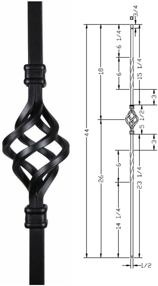 Hollow Metal Stair Baluster Single Basket 1/2" X 44" (Box of 10) … (Satin Black)