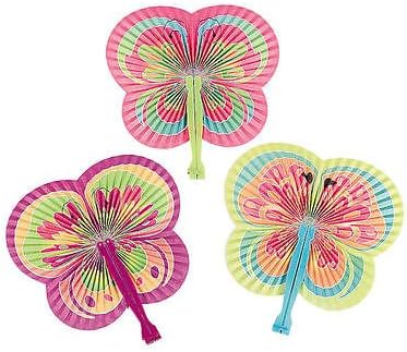12 Butterfly-Shaped FOLDING FANS Girl's Tea PARTY FAVORS Birthday Colorful
