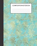 Composition Notebook: Turquoise And Faux Gold Peacock Bird Pattern College Ruled Notebook Lined School Journal