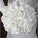 StillCool Wedding Bouquet Crystal Pearl Silk Roses Bridal Bridesmaid Wedding Hand Bouquet Artificial Fake Flowers (18cm24cm, Pure-White)