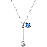 Lacrosse Necklace – Stainless Steel Lacrosse Stick Pendant with Birthstone Charm – Adjustable Chain – Custom Jewelry Gift for Players, Coaches, or Teams – Lax Accessory for Sports Fans