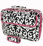 World Traveler Damask Print 17-inch Laptop Bag, Black and White with Pink Trim