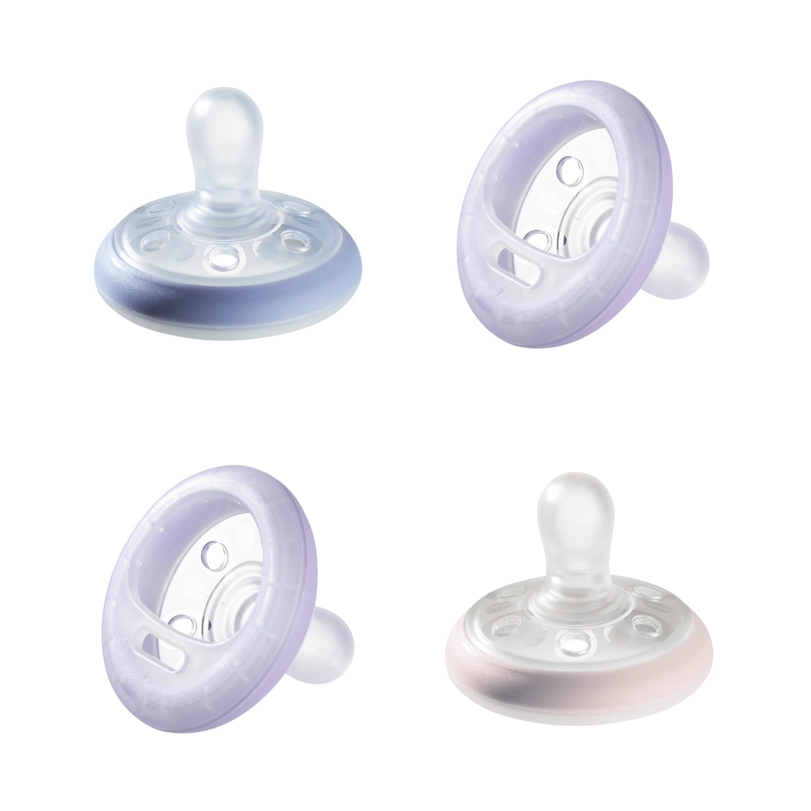 Photo 1 of Tommee Tippee Breast-Like Night Pacifier, 6-18 Months, Breast-Like Baglet, BPA-Free Binkies, Glow in The Dark Technology, Purple/Pink, Pack of 4