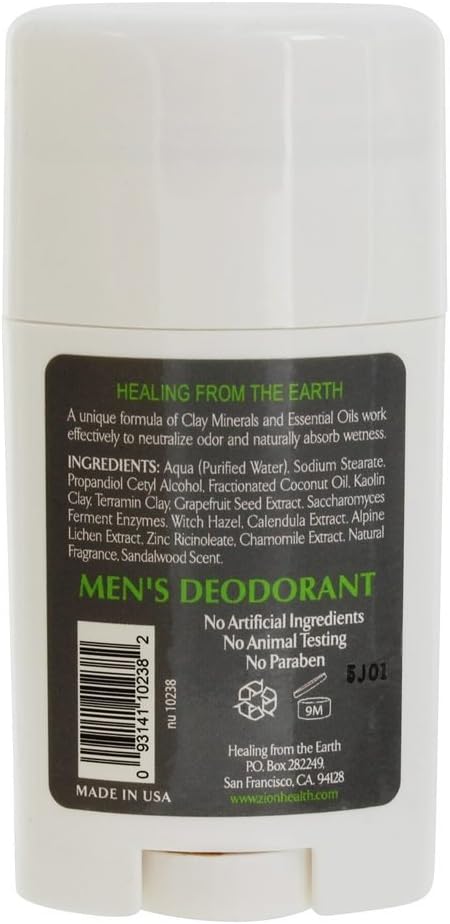 Zion Health - Clay Dry Natural Deodorant for Men Sandalwood - 2.5 oz, No Color, 2.8 g (Pack of 1) - Image 4