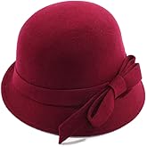 Ladies Wool Felt Bucket Hat Women Vintage Cloche Fedora Winter Church Bowler Hat with Bow
