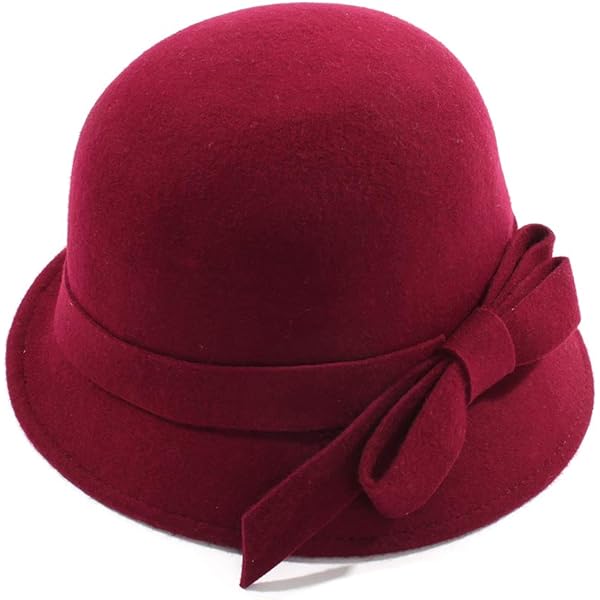 Women\'s Vintage 100% Wool Felt Cloche Bucket Bowler Hat Winter Vintage Bow Wine Ayuduots Wool Felt Bow Bowler Hat, Autumn Winter Vintage  main image 4