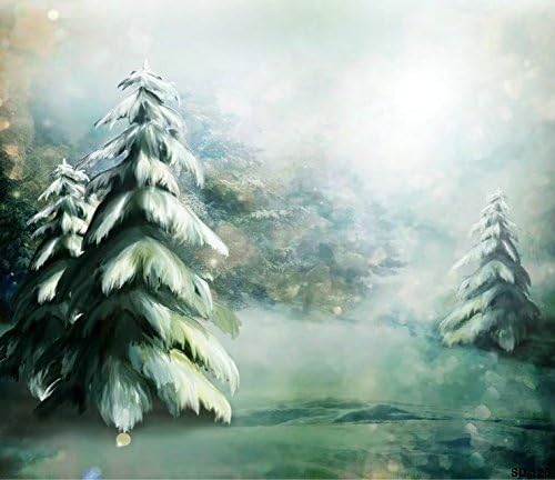 10x10ft(3x3m) Green Pine Tree under the Snow Photo Backgrounds no Wrinkle Cartoon painting Photography Backdrops wdsd126