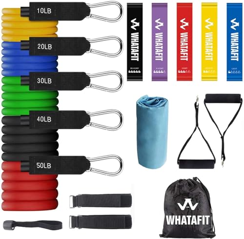 WHATAFIT Widerstandsbänder, Übungsbänder, Widerstandsbänder für Training, Workout-Bänder mit Griffen für Männer und Frauen, Fitness, Krafttraining, He
