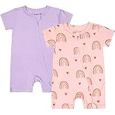 Teach Leanbh Baby Boys Girls 2 Pack Bamboo Viscose Pajamas 2 Way Zipper Short Sleeve Romper Jumpsuit Sleep and Play