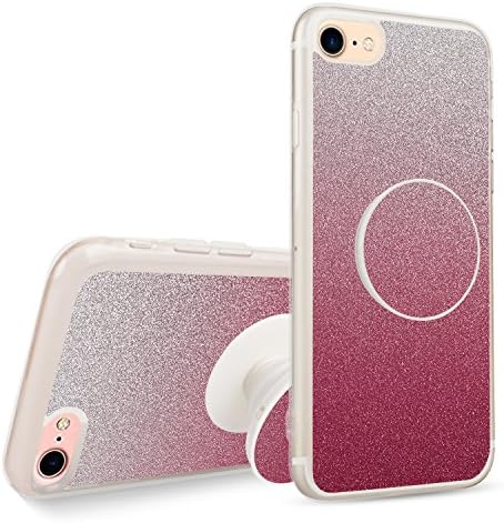 Bling Case for iPhone 7/8 , Fashion Glitter TPU Rubber Protective Skid-proof Anti-Scratch Cover Case with Multifunction Pop Cell Phone Holder for Apple iPhone 7/8 - Red