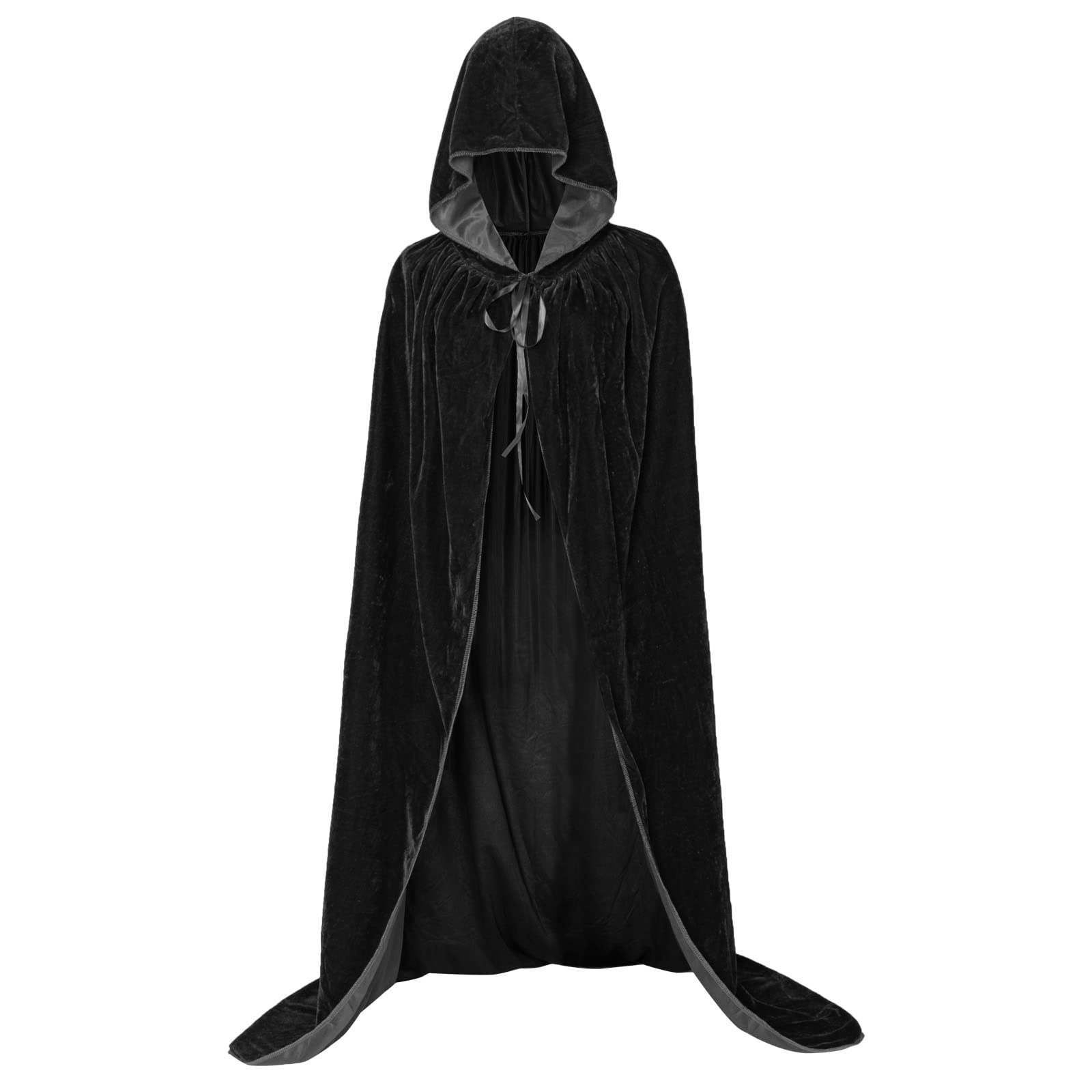 Sunairy Velvet Halloween Cloak with Hood, Vampire Cape Witches Cloak Adult Halloween Costumes for Women and Men (Large, Black)