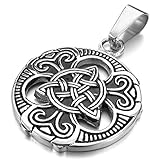 INBLUE Men's Stainless Steel Pendant Necklace Silver Tone Black Irish Celtic Knot Triquetra -With 23 Inch Chain