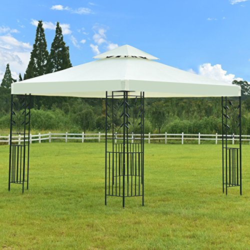 oldzon 2-Tier 10’x10’ Gazebo Canopy Shelter Patio Wedding Party Tent Awning Beige with Ebook