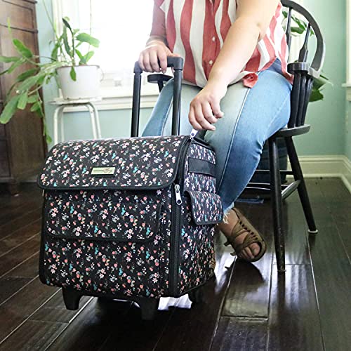 Everything Mary Serger Machine Rolling Storage Case, Black Floral