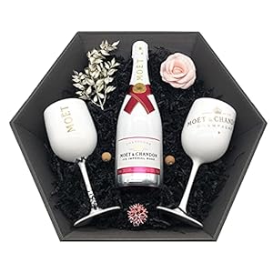 Moët & Chandon Ice Impérial Rosé Champagne Geschenkset 12% 0,75l + 2 Moët Ice Champagner Kelche sowie zauberhafte Deko