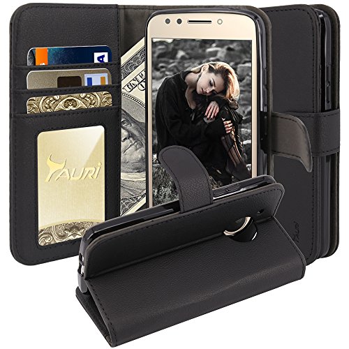 Moto E4 Case, TAURI [Stand Feature] PU Leather Wallet Case with Card Pockets Protective Flip Cover For Motorola Moto E4 / Moto E 4th Generation (Not fit for Moto E4 Plus) - Black - Thumbnail 7