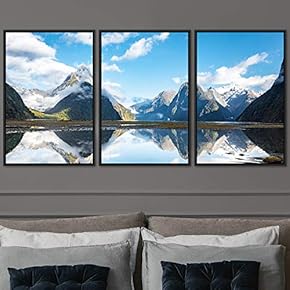 signwin 3 Piece Framed Canvas Wall Art Lake...